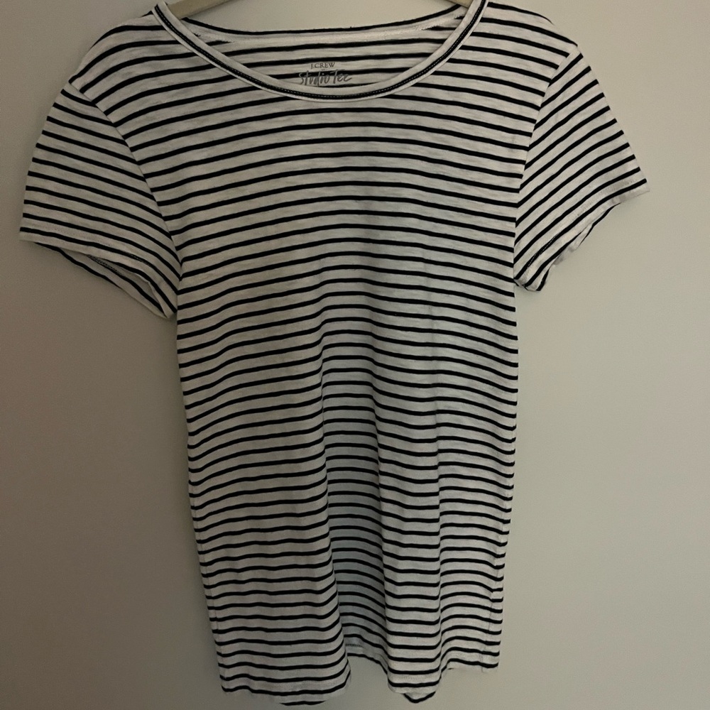 J. Crew Studio Tee, black and white striped, size small